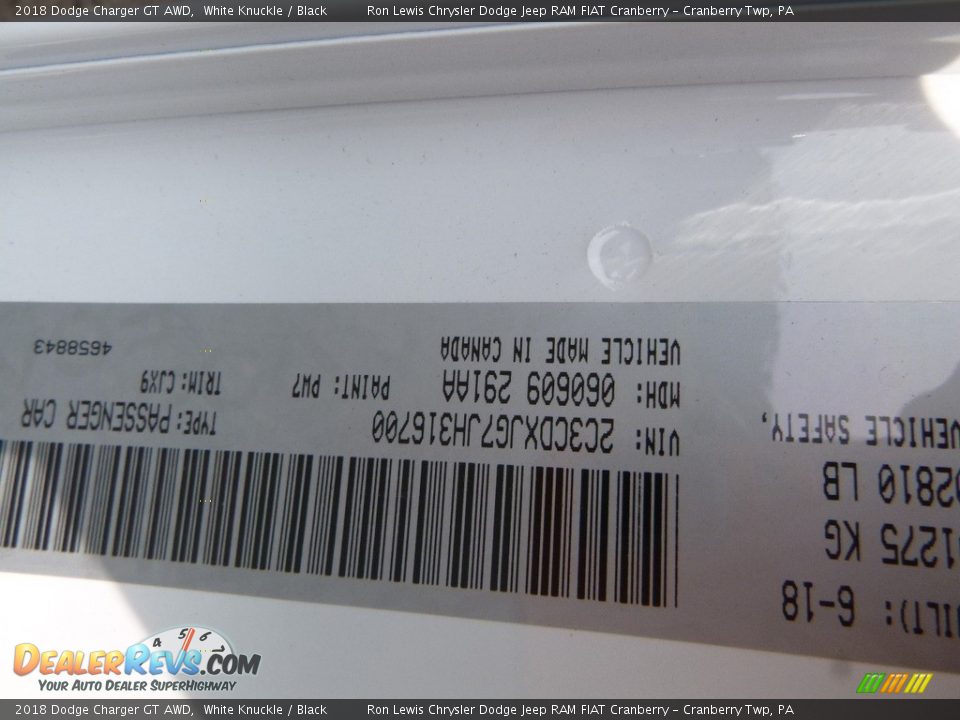 2018 Dodge Charger GT AWD White Knuckle / Black Photo #14