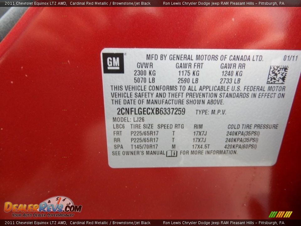 2011 Chevrolet Equinox LTZ AWD Cardinal Red Metallic / Brownstone/Jet Black Photo #15