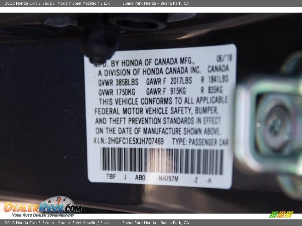 2018 Honda Civic Si Sedan Modern Steel Metallic / Black Photo #30