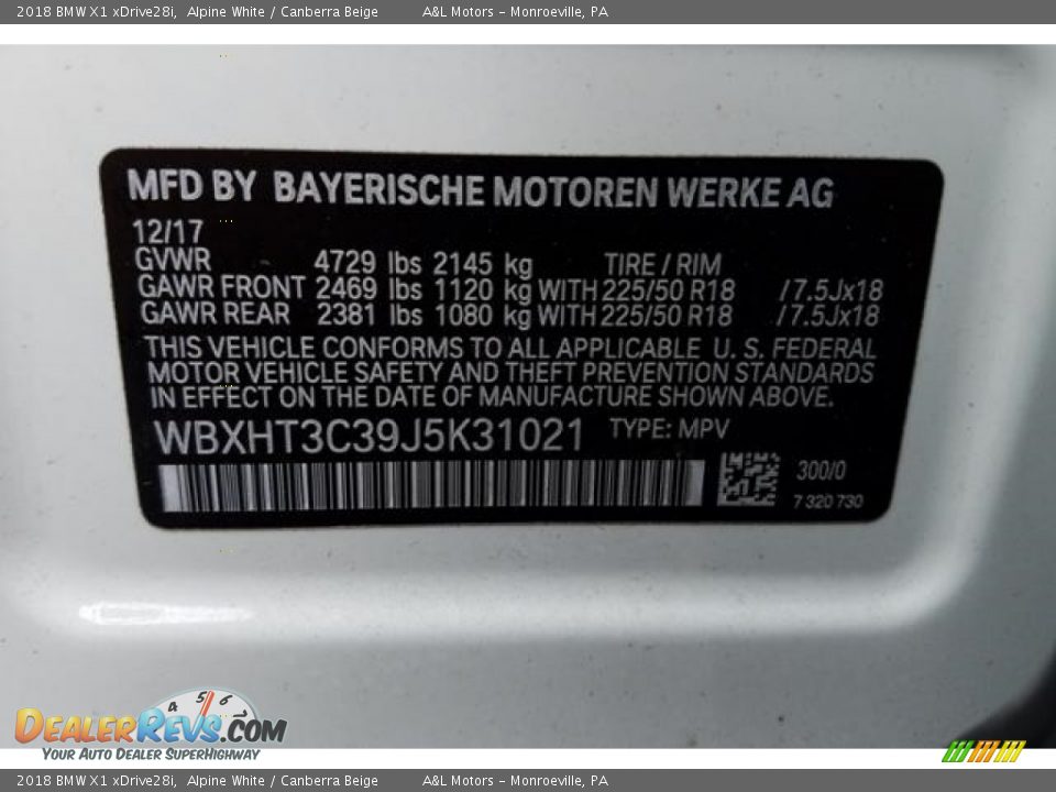 2018 BMW X1 xDrive28i Alpine White / Canberra Beige Photo #17