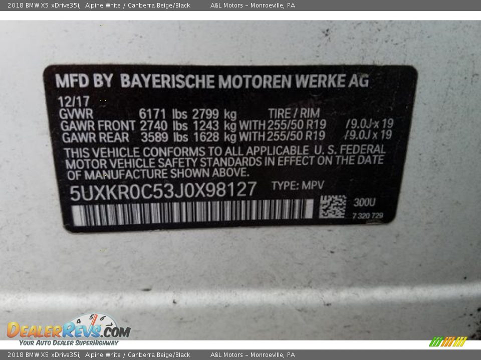 2018 BMW X5 xDrive35i Alpine White / Canberra Beige/Black Photo #17