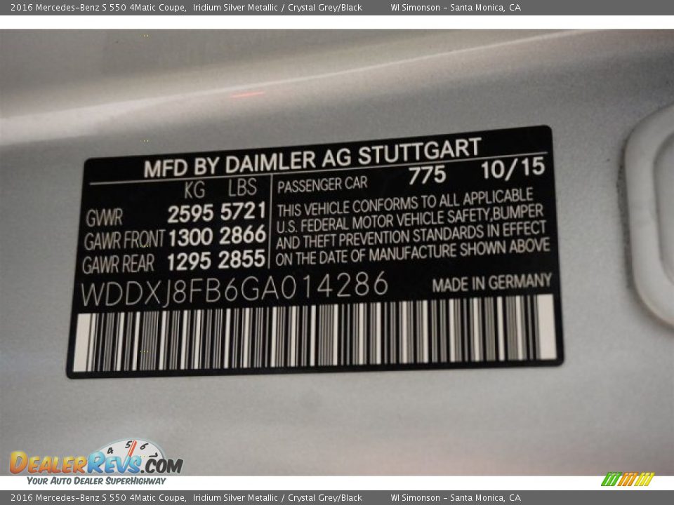 2016 Mercedes-Benz S 550 4Matic Coupe Iridium Silver Metallic / Crystal Grey/Black Photo #30