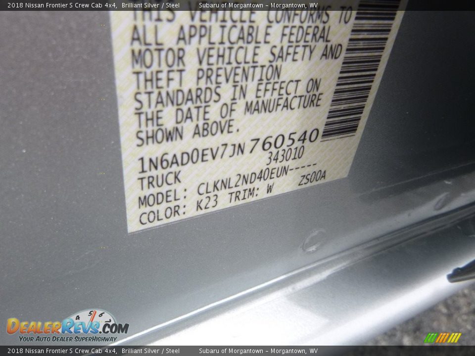 2018 Nissan Frontier S Crew Cab 4x4 Brilliant Silver / Steel Photo #14