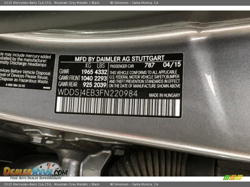 2015 Mercedes-Benz CLA 250 Mountain Grey Metallic / Black Photo #15