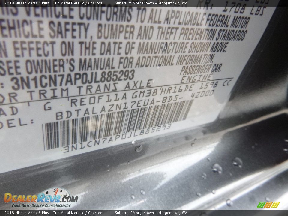 2018 Nissan Versa S Plus Gun Metal Metallic / Charcoal Photo #16