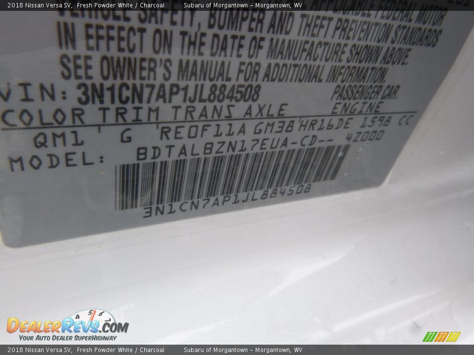 2018 Nissan Versa SV Fresh Powder White / Charcoal Photo #15