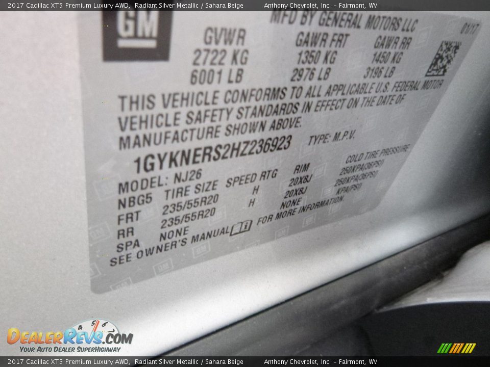 2017 Cadillac XT5 Premium Luxury AWD Radiant Silver Metallic / Sahara Beige Photo #15
