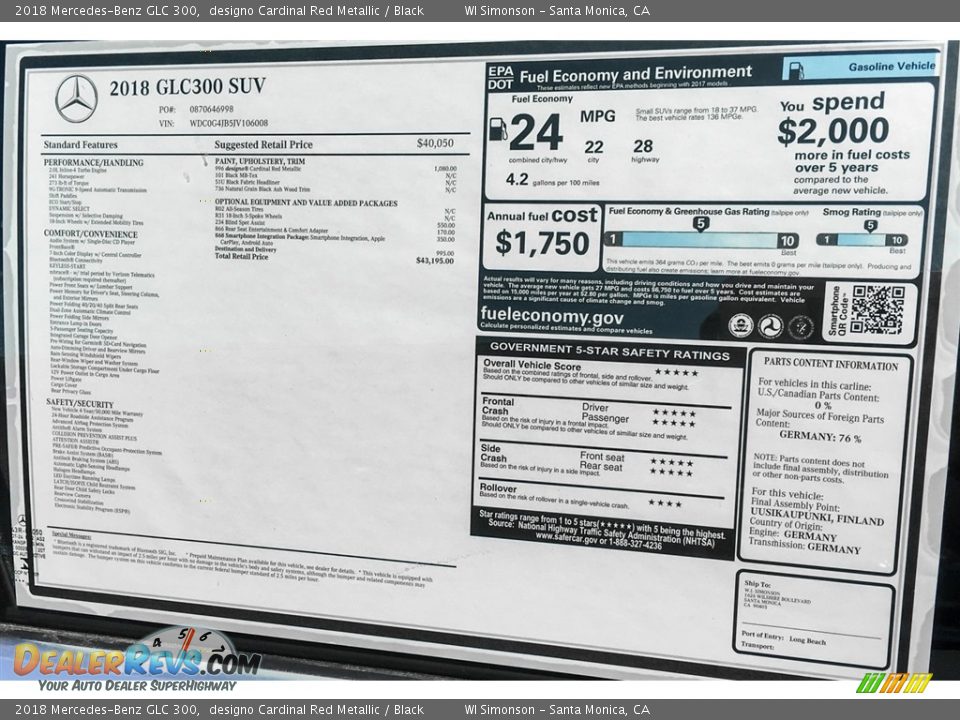 2018 Mercedes-Benz GLC 300 designo Cardinal Red Metallic / Black Photo #10