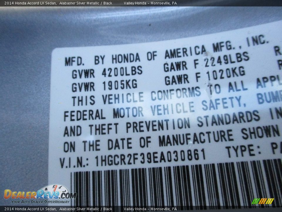 2014 Honda Accord LX Sedan Alabaster Silver Metallic / Black Photo #19