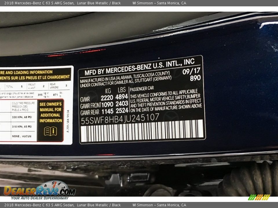2018 Mercedes-Benz C 63 S AMG Sedan Lunar Blue Metallic / Black Photo #23