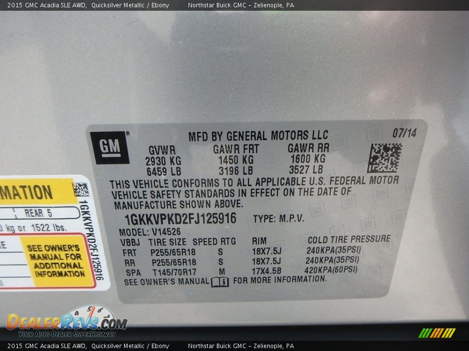 2015 GMC Acadia SLE AWD Quicksilver Metallic / Ebony Photo #23