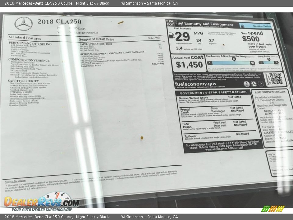 2018 Mercedes-Benz CLA 250 Coupe Night Black / Black Photo #10