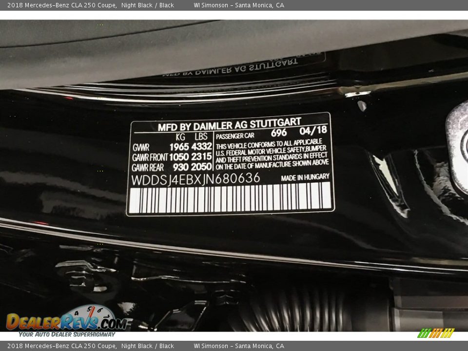 2018 Mercedes-Benz CLA 250 Coupe Night Black / Black Photo #11
