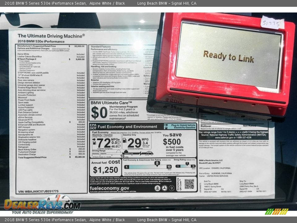 2018 BMW 5 Series 530e iPerfomance Sedan Alpine White / Black Photo #10