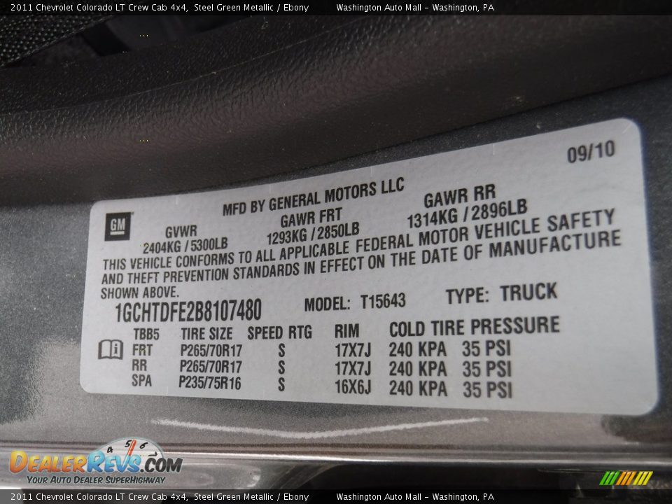2011 Chevrolet Colorado LT Crew Cab 4x4 Steel Green Metallic / Ebony Photo #24