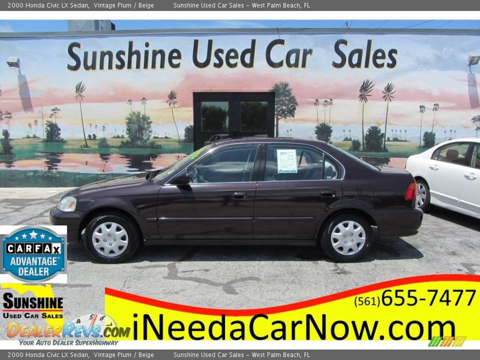 2000 Honda Civic LX Sedan Vintage Plum / Beige Photo #1