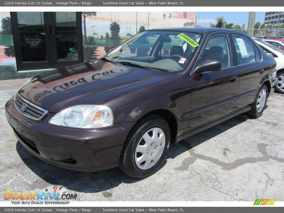 2000 Honda Civic LX Sedan Vintage Plum / Beige Photo #3