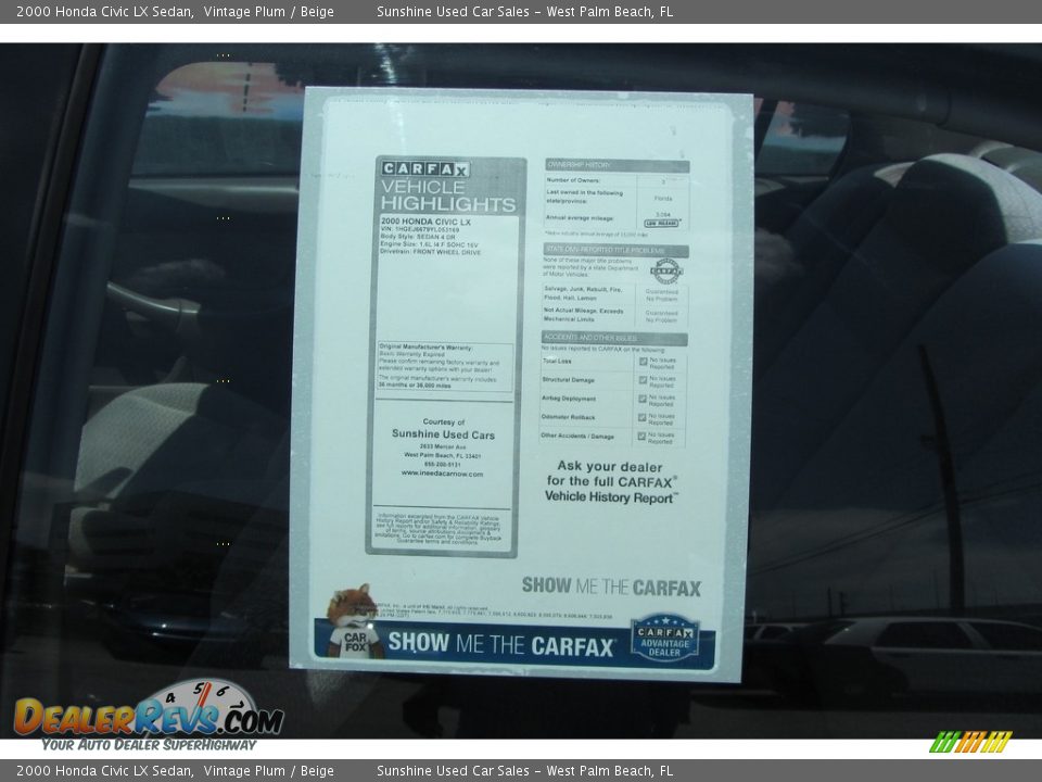 2000 Honda Civic LX Sedan Vintage Plum / Beige Photo #20