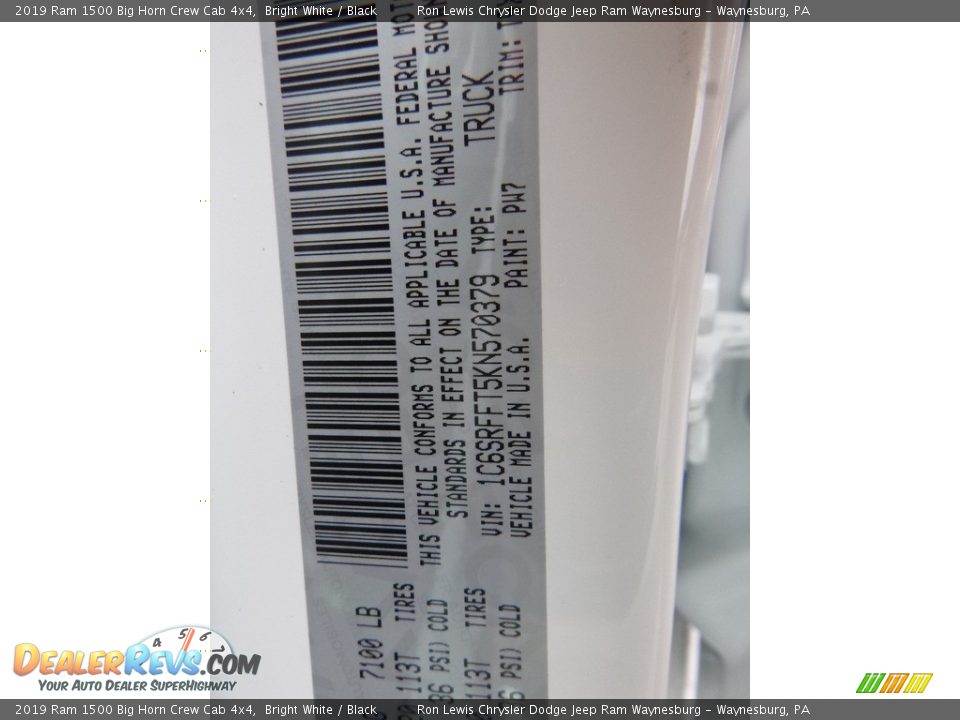 2019 Ram 1500 Big Horn Crew Cab 4x4 Bright White / Black Photo #16