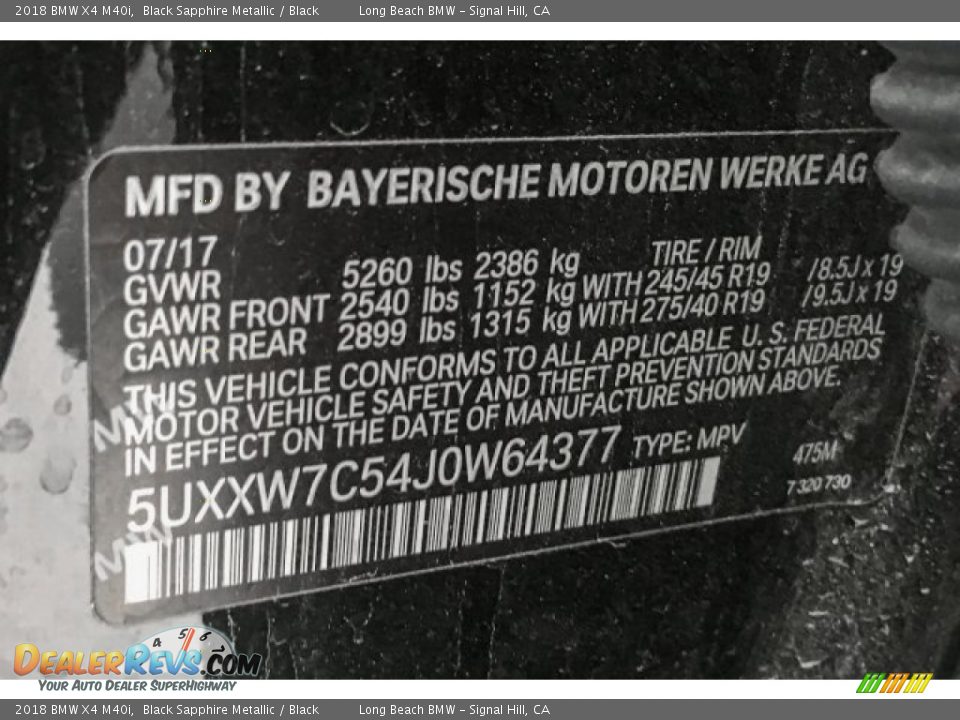2018 BMW X4 M40i Black Sapphire Metallic / Black Photo #19