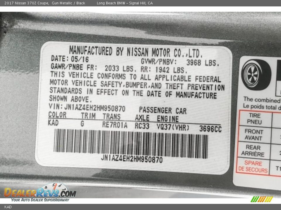 Nissan Color Code KAD Gun Metallic