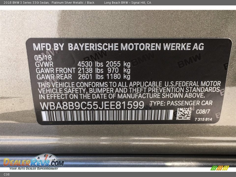 BMW Color Code C08 Platinum Silver Metallic