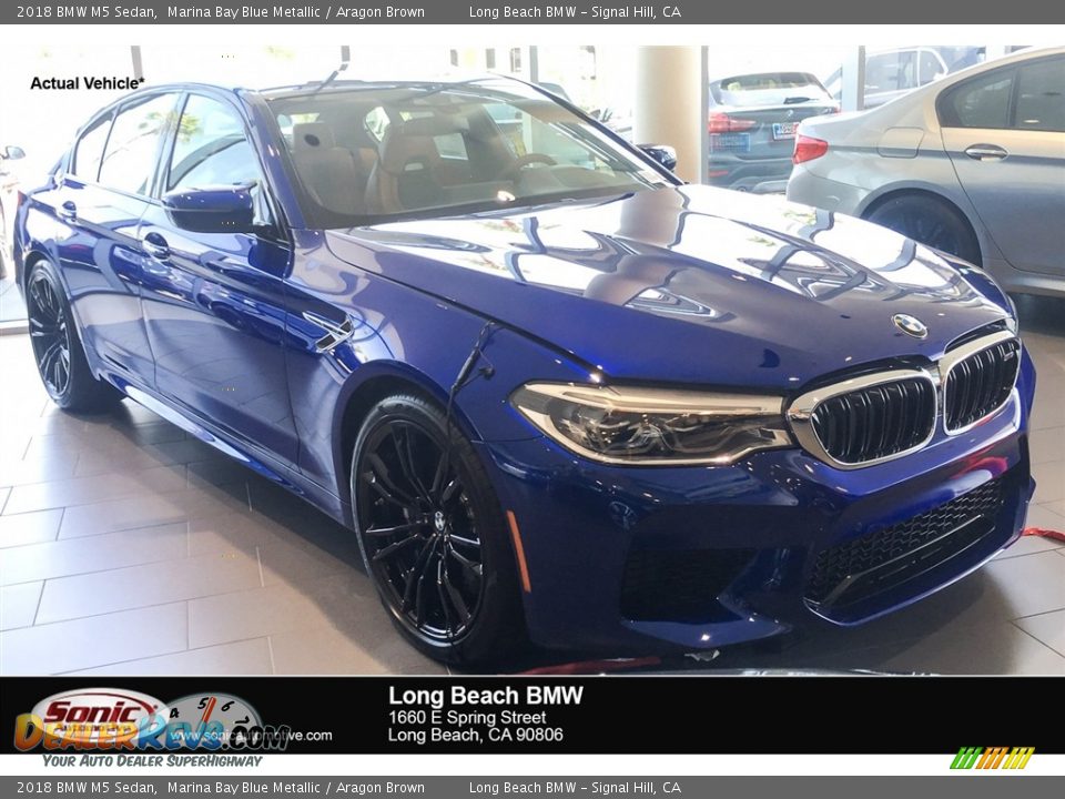 2018 BMW M5 Sedan Marina Bay Blue Metallic / Aragon Brown Photo #1
