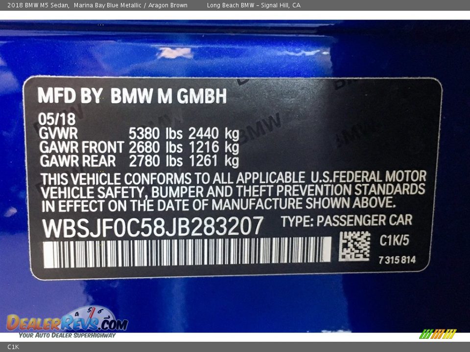 BMW Color Code C1K Marina Bay Blue Metallic
