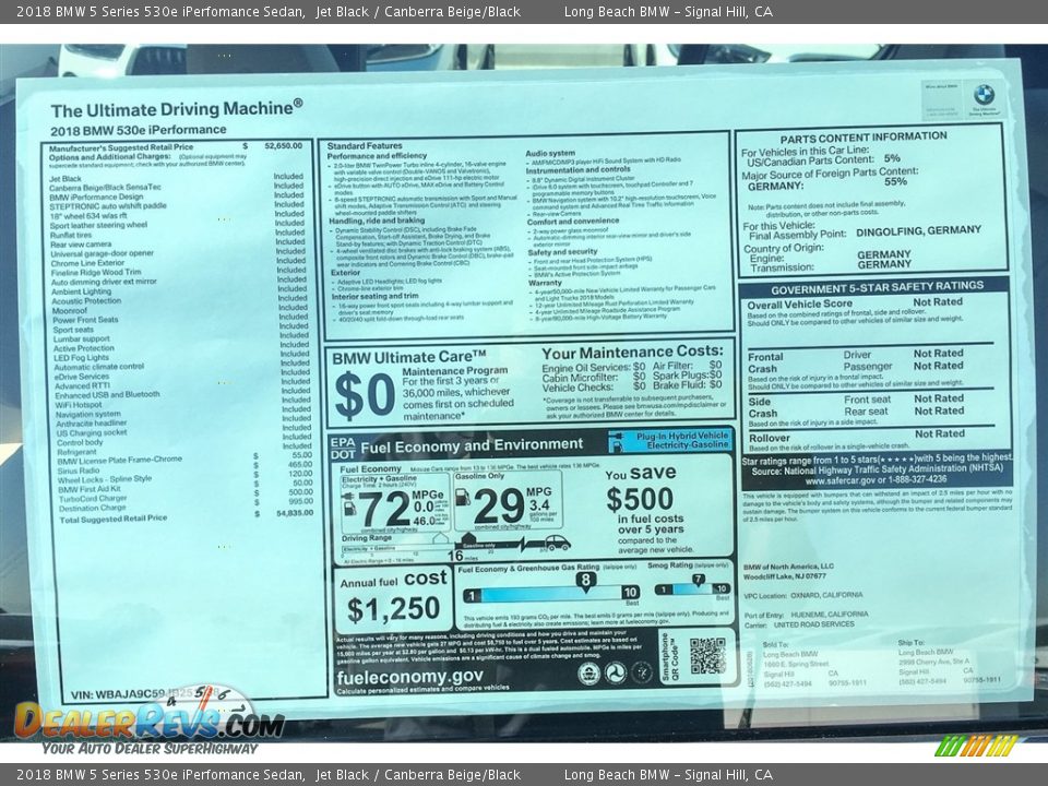 2018 BMW 5 Series 530e iPerfomance Sedan Jet Black / Canberra Beige/Black Photo #10