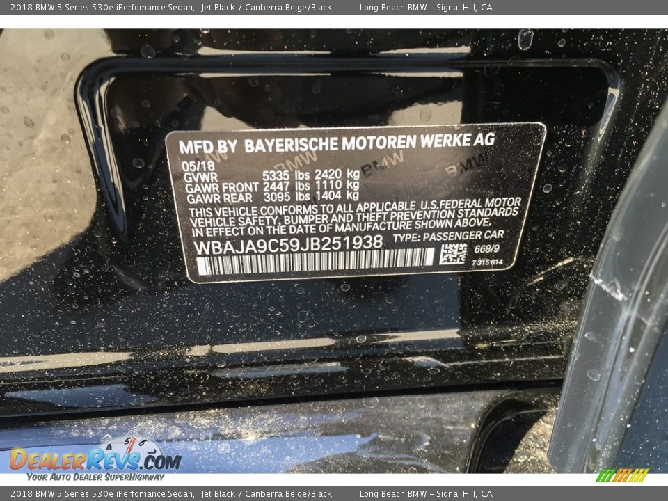 2018 BMW 5 Series 530e iPerfomance Sedan Jet Black / Canberra Beige/Black Photo #11