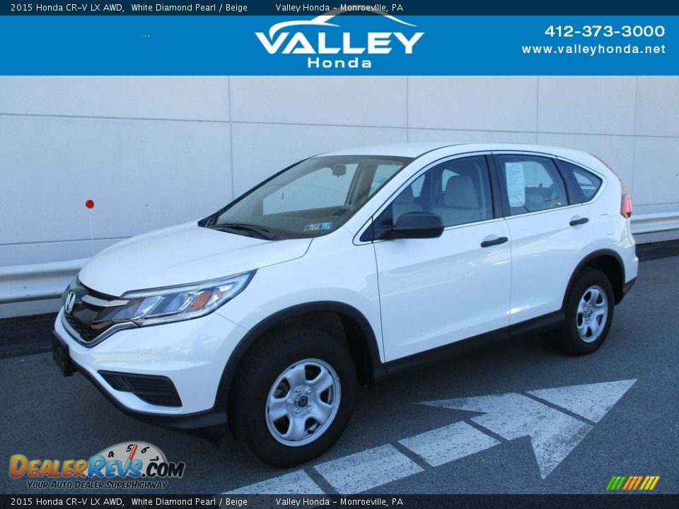 2015 Honda CR-V LX AWD White Diamond Pearl / Beige Photo #1