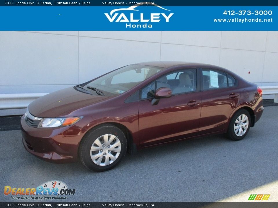 2012 Honda Civic LX Sedan Crimson Pearl / Beige Photo #1