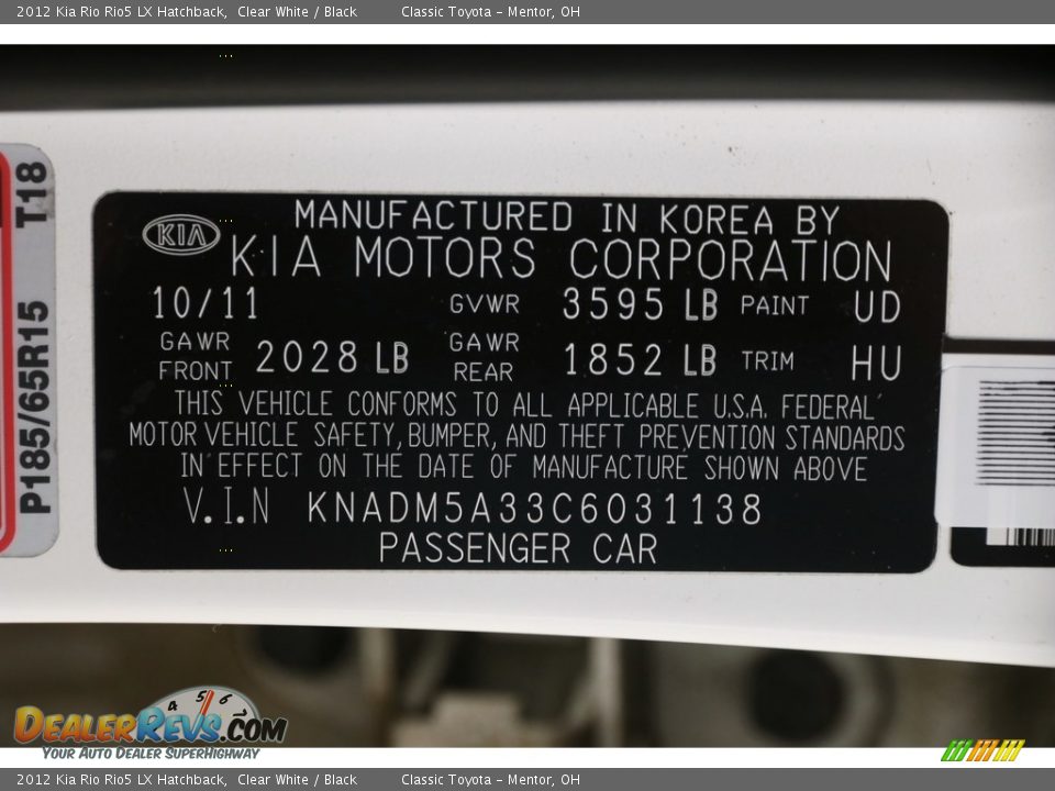 2012 Kia Rio Rio5 LX Hatchback Clear White / Black Photo #16