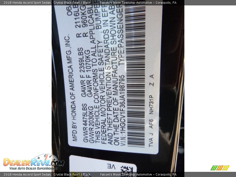 2018 Honda Accord Sport Sedan Crystal Black Pearl / Black Photo #11