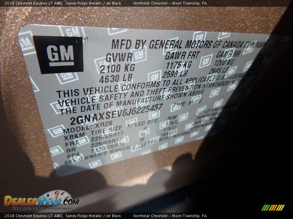 2018 Chevrolet Equinox LT AWD Sandy Ridge Metallic / Jet Black Photo #18