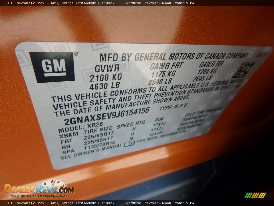 2018 Chevrolet Equinox LT AWD Orange Burst Metallic / Jet Black Photo #18