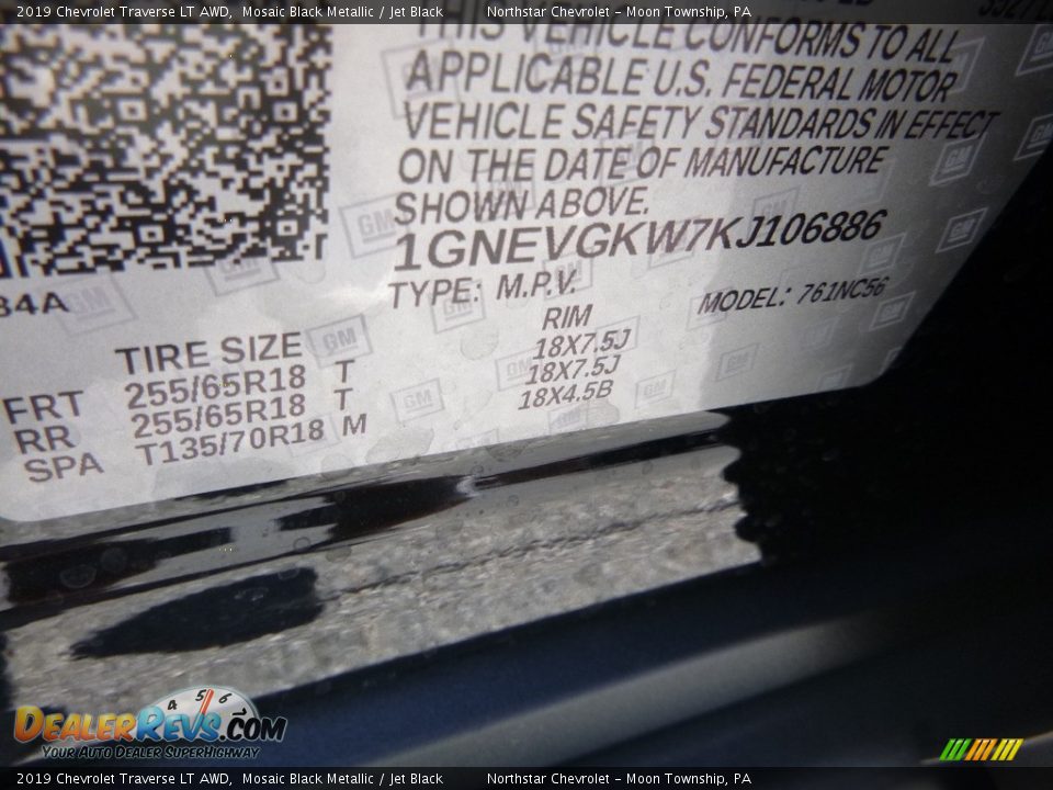 2019 Chevrolet Traverse LT AWD Mosaic Black Metallic / Jet Black Photo #15