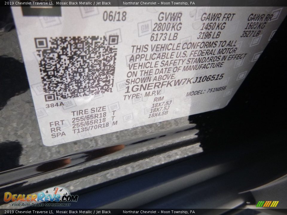 2019 Chevrolet Traverse LS Mosaic Black Metallic / Jet Black Photo #16