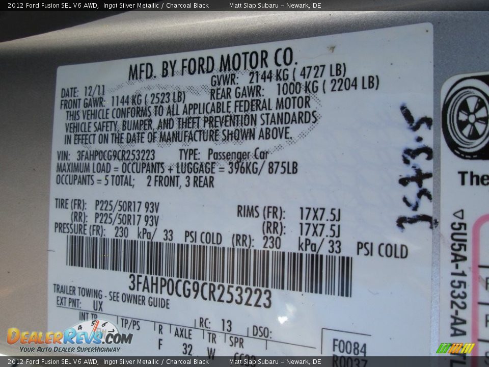 2012 Ford Fusion SEL V6 AWD Ingot Silver Metallic / Charcoal Black Photo #31