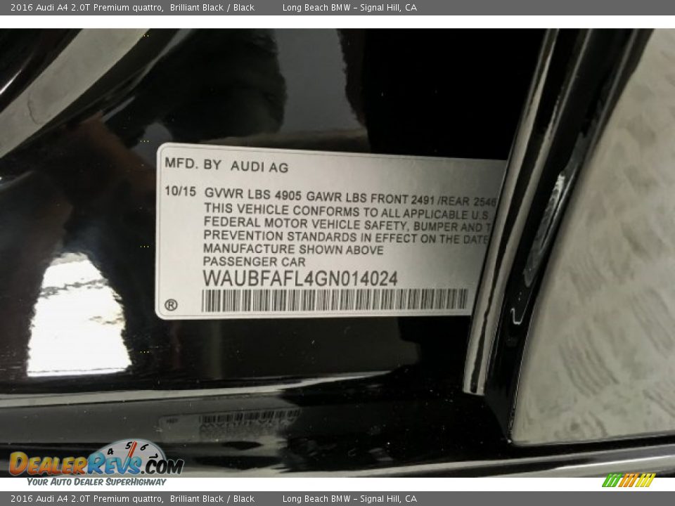 2016 Audi A4 2.0T Premium quattro Brilliant Black / Black Photo #22