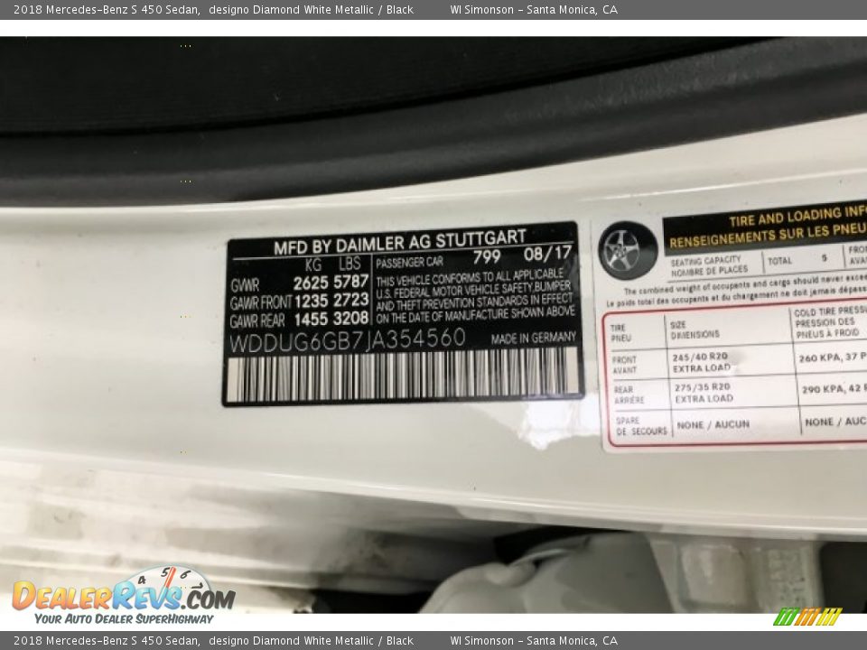 2018 Mercedes-Benz S 450 Sedan designo Diamond White Metallic / Black Photo #10