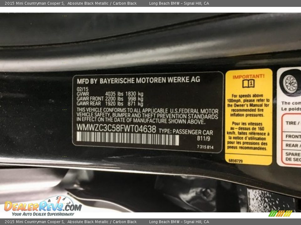 2015 Mini Countryman Cooper S Absolute Black Metallic / Carbon Black Photo #21