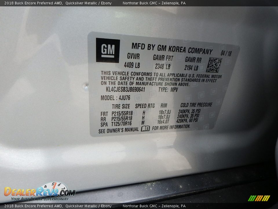 2018 Buick Encore Preferred AWD Quicksilver Metallic / Ebony Photo #16