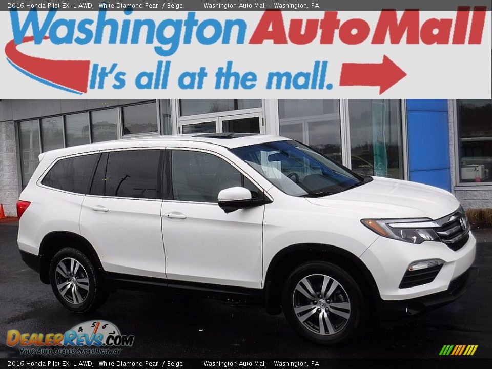 2016 Honda Pilot EX-L AWD White Diamond Pearl / Beige Photo #1