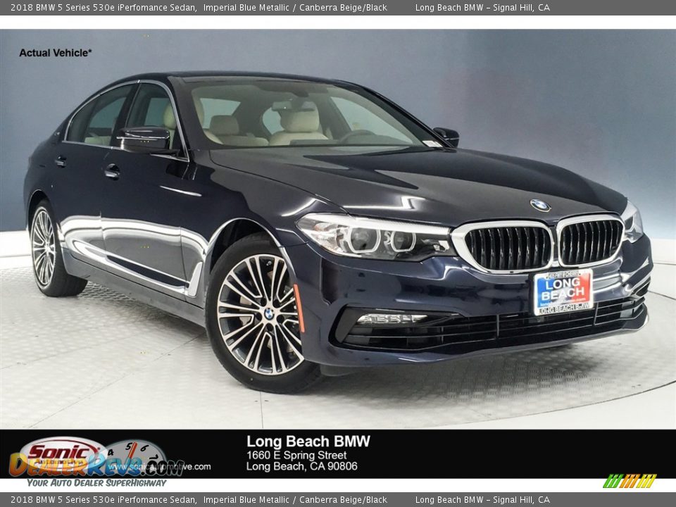 2018 BMW 5 Series 530e iPerfomance Sedan Imperial Blue Metallic / Canberra Beige/Black Photo #1