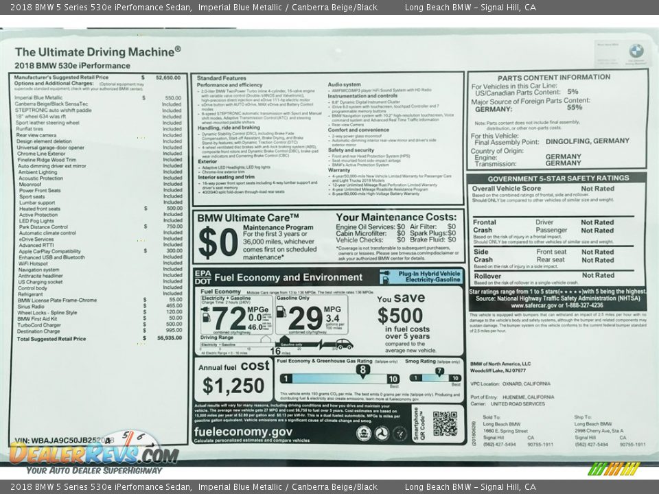 2018 BMW 5 Series 530e iPerfomance Sedan Imperial Blue Metallic / Canberra Beige/Black Photo #10