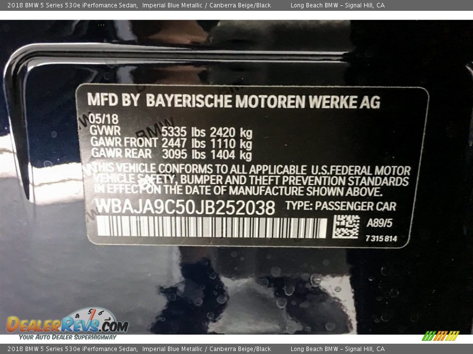 2018 BMW 5 Series 530e iPerfomance Sedan Imperial Blue Metallic / Canberra Beige/Black Photo #11
