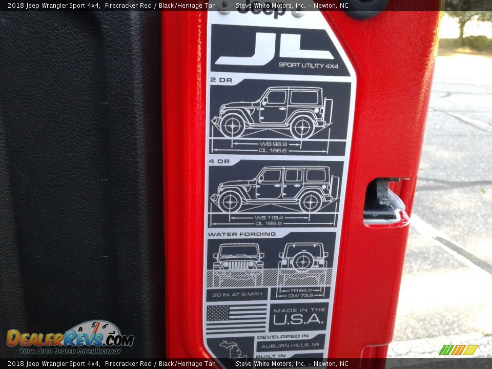 2018 Jeep Wrangler Sport 4x4 Firecracker Red / Black/Heritage Tan Photo #13