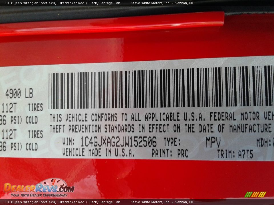2018 Jeep Wrangler Sport 4x4 Firecracker Red / Black/Heritage Tan Photo #29