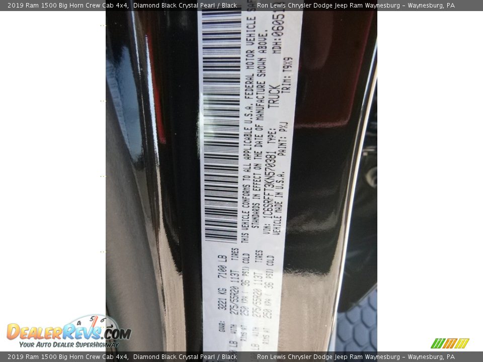2019 Ram 1500 Big Horn Crew Cab 4x4 Diamond Black Crystal Pearl / Black Photo #14